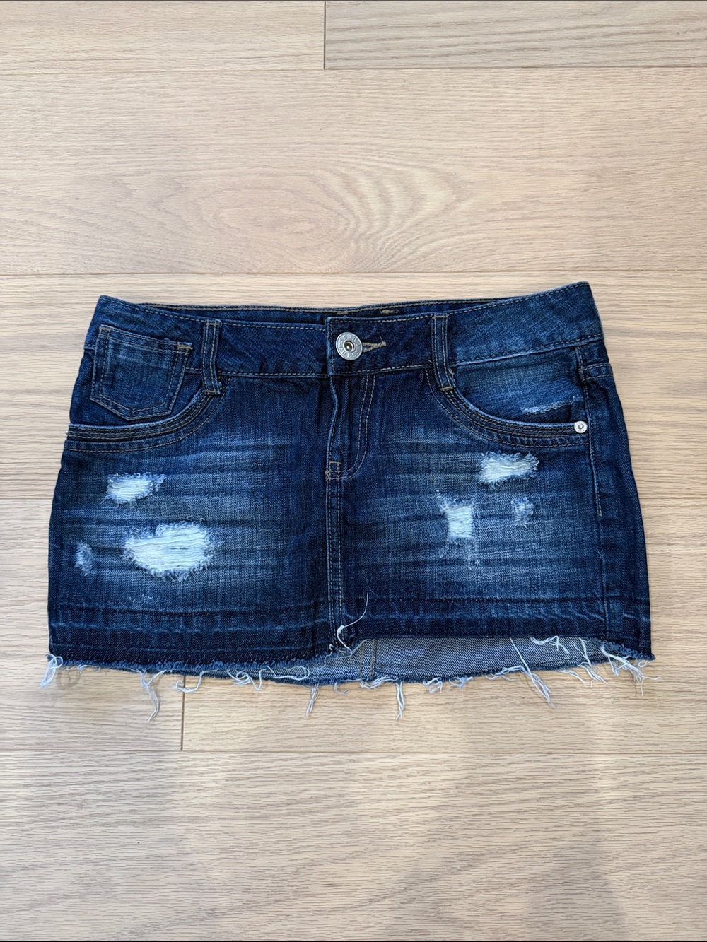 Guess - Dark Blue Distressed Denim Mini Skirt